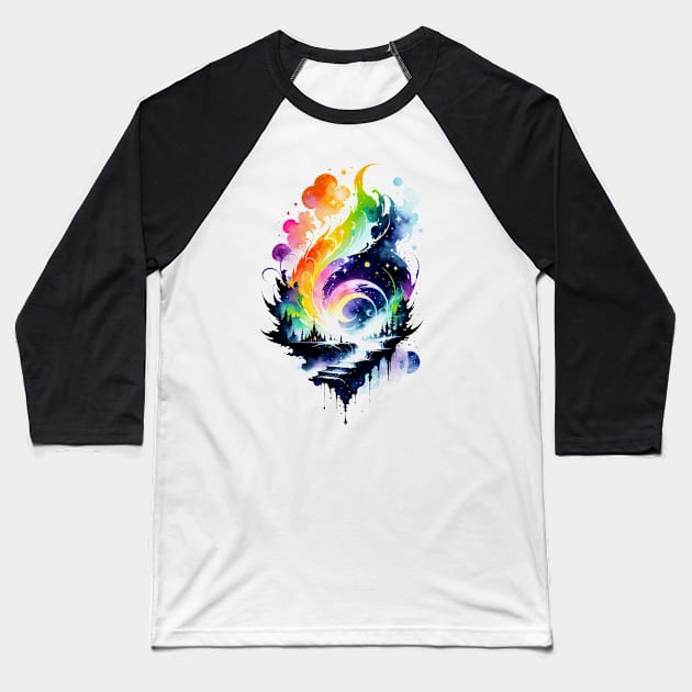 Abstract Rainbow Watercolor Fantasy Landscape Baseball T-Shirt by ArtisanEcho